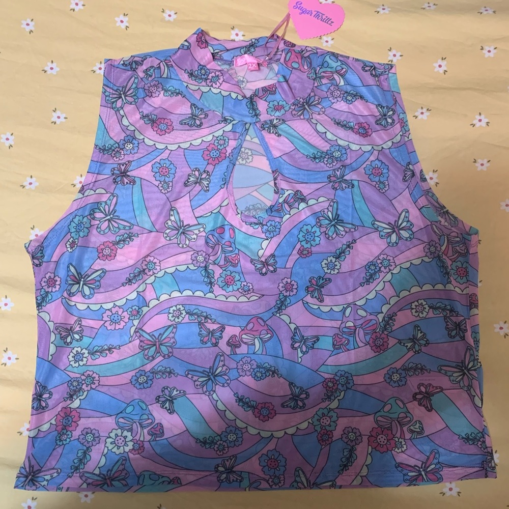 NWT / Plus size loop hole front mesh tank top